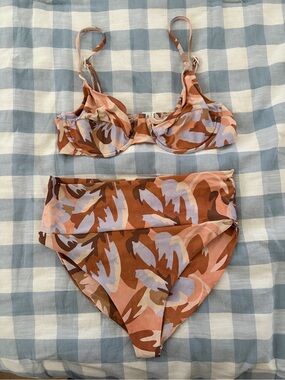 Stone Fox Swim Rust Pink Lavender Abstract Print Bikini Set
